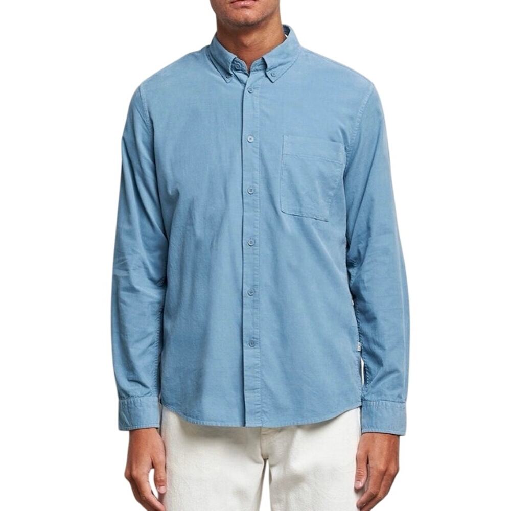 NN07 No Nationality Arne Soft Corduroy Button Up Long Sleeve Shirt XXL Pale Blue